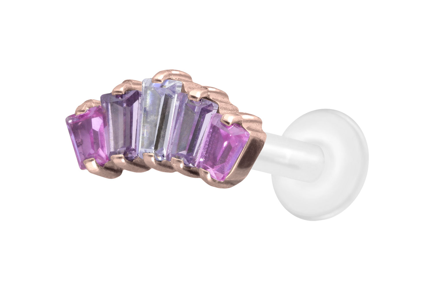 PTFE Labret Piercing mit Innengewinde + Titan-Aufsatz 5 EINGEFASSTE KRISTALLRECHTECKE